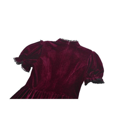Dark in Love Gothic Dress Ophelia Lace Collar Burgundy Velvet UK 8-22 - Collar Detail - QHA UK