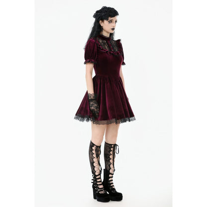 Dark in Love Gothic Dress Ophelia Lace Collar Burgundy Velvet UK 8-22 - Collar Detail - QHA UK
