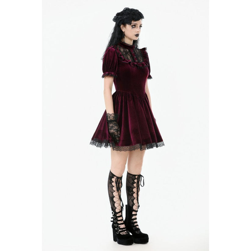 Dark in Love Gothic Dress Ophelia Lace Collar Burgundy Velvet UK 8-22 - Collar Detail - QHA UK