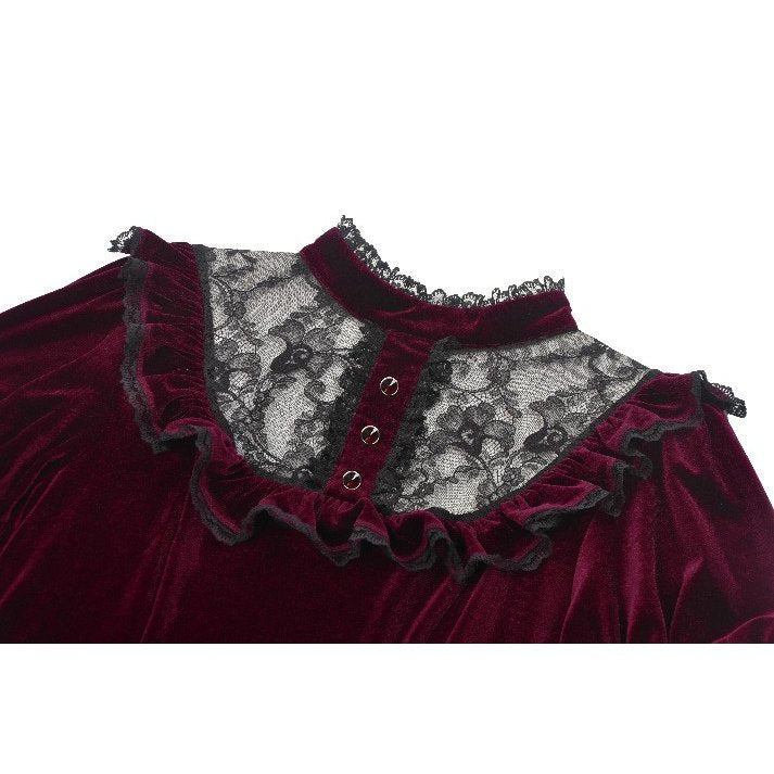 Dark in Love Gothic Dress Ophelia Lace Collar Burgundy Velvet UK 8-22 - Collar Detail - QHA UK