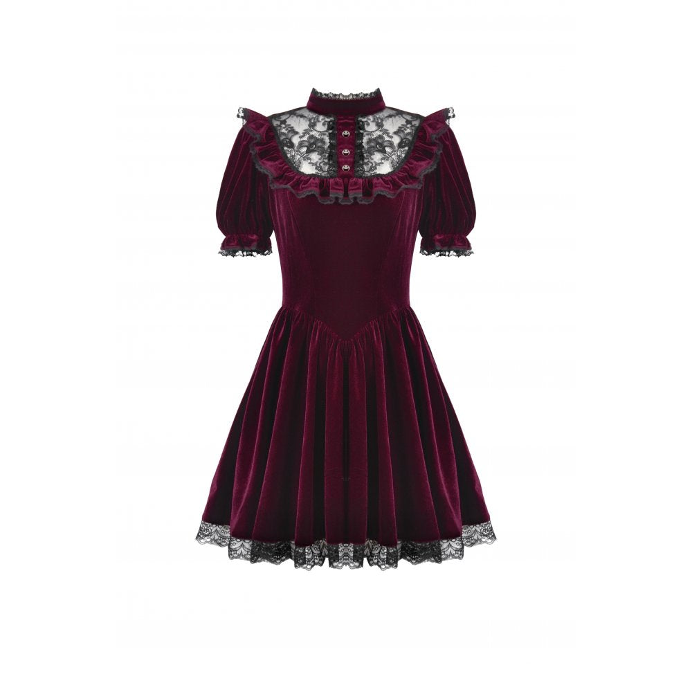 Dark in Love Gothic Dress Ophelia Lace Collar Burgundy Velvet UK 8-22 - Collar Detail - QHA UK