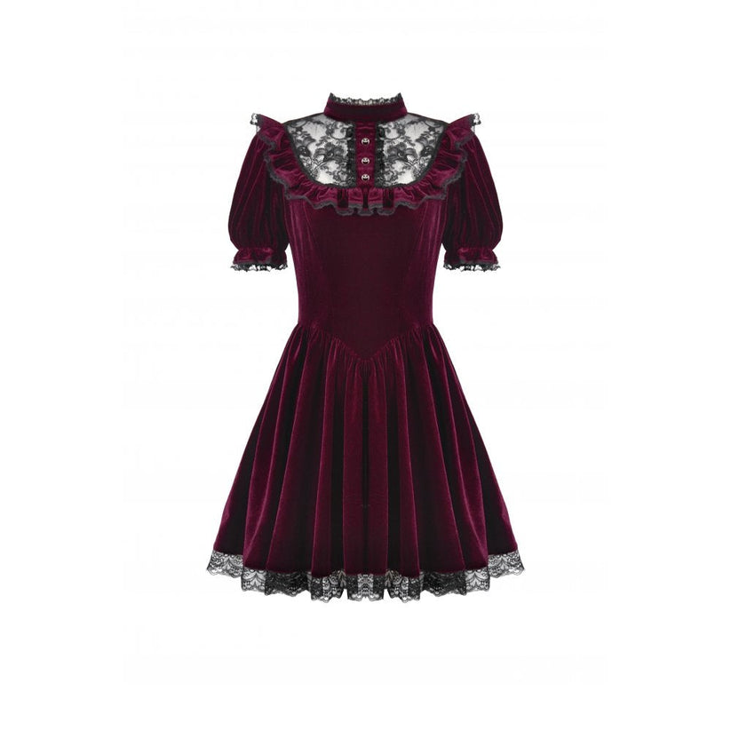 Dark in Love Gothic Dress Ophelia Lace Collar Burgundy Velvet UK 8-22 - Collar Detail - QHA UK