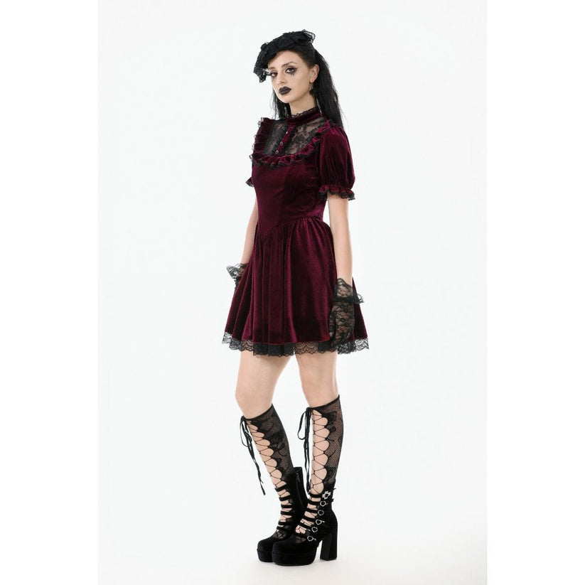 Dark in Love Gothic Dress Ophelia Lace Collar Burgundy Velvet UK 8-22 - Collar Detail - QHA UK