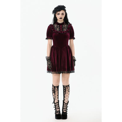 Dark in Love Gothic Dress Ophelia Lace Collar Burgundy Velvet UK 8-22 - Collar Detail - QHA UK