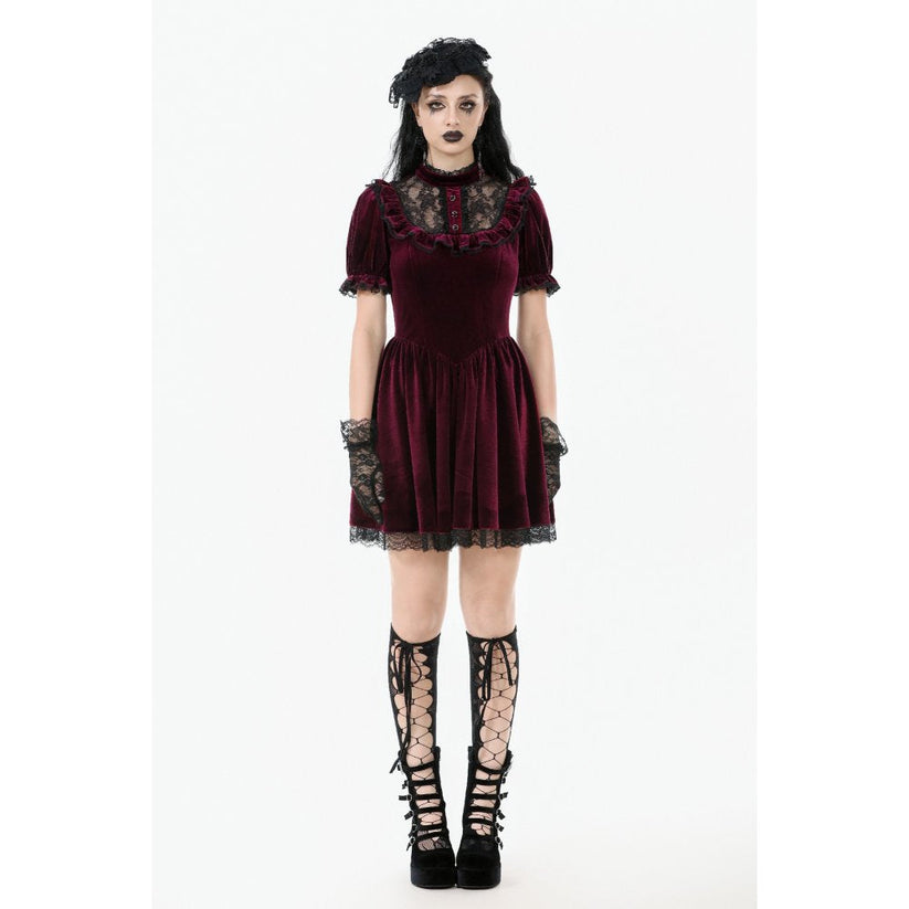 Dark in Love Gothic Dress Ophelia Lace Collar Burgundy Velvet UK 8-22 - Collar Detail - QHA UK