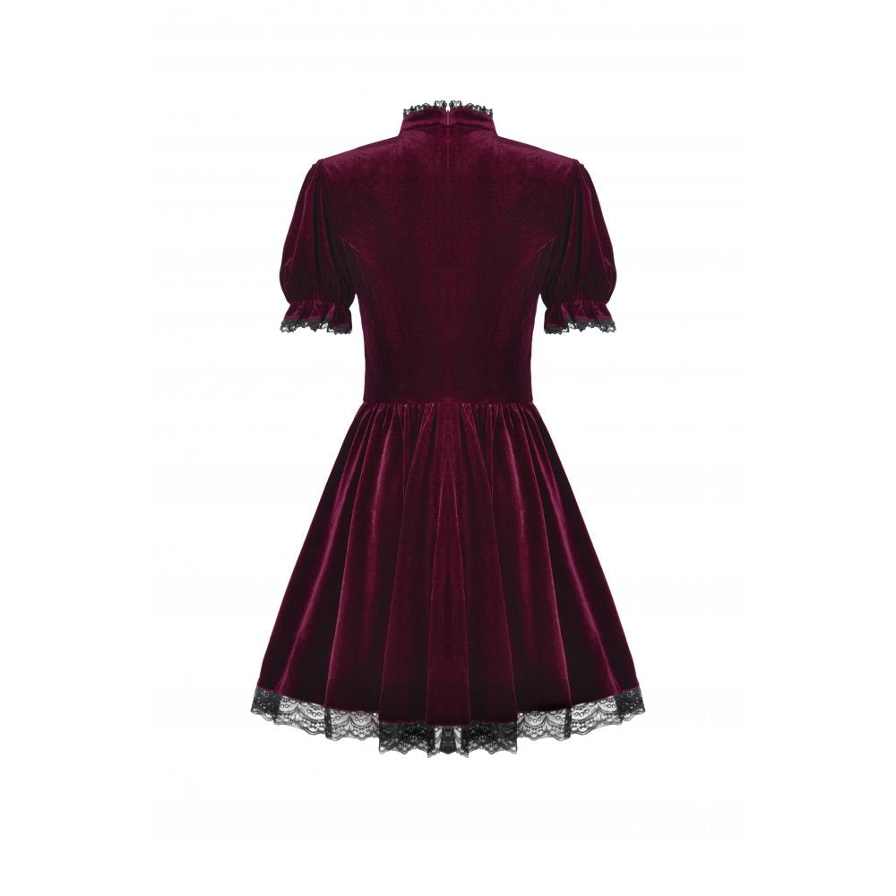 Dark in Love Gothic Dress Ophelia Lace Collar Burgundy Velvet UK 8-22 - Collar Detail - QHA UK