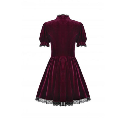 Dark in Love Gothic Dress Ophelia Lace Collar Burgundy Velvet UK 8-22 - Collar Detail - QHA UK