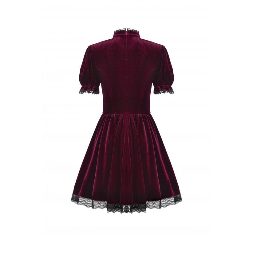 Dark in Love Gothic Dress Ophelia Lace Collar Burgundy Velvet UK 8-22 - Collar Detail - QHA UK
