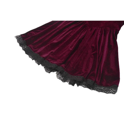 Dark in Love Gothic Dress Ophelia Lace Collar Burgundy Velvet UK 8-22 - Collar Detail - QHA UK