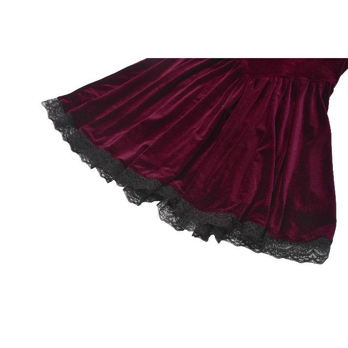 Dark in Love Gothic Dress Ophelia Lace Collar Burgundy Velvet UK 8-22 - Collar Detail - QHA UK