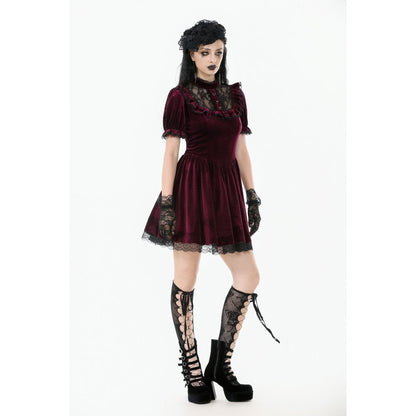 Dark in Love Gothic Dress Ophelia Lace Collar Burgundy Velvet UK 8-22 - Collar Detail - QHA UK