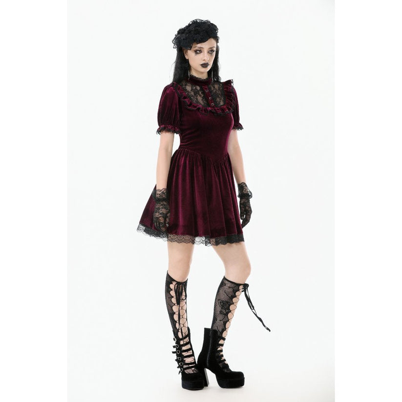 Dark in Love Gothic Dress Ophelia Lace Collar Burgundy Velvet UK 8-22 - Collar Detail - QHA UK