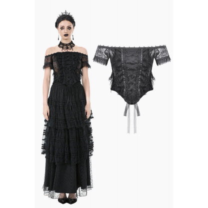 Dark in Love Women's Gothic Bodysuit Ophelia Lace Off-Shoulder Top - QHA UK