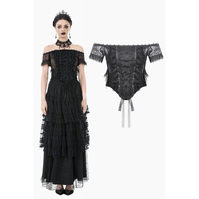 Dark in Love Women's Gothic Bodysuit Ophelia Lace Off-Shoulder Top - QHA UK