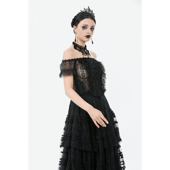 Dark in Love Women's Gothic Bodysuit Ophelia Lace Off-Shoulder Top - QHA UK