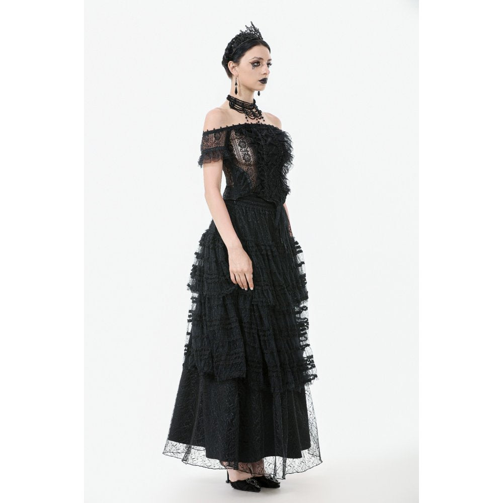 Dark in Love Women's Gothic Bodysuit Ophelia Lace Off-Shoulder Top - QHA UK