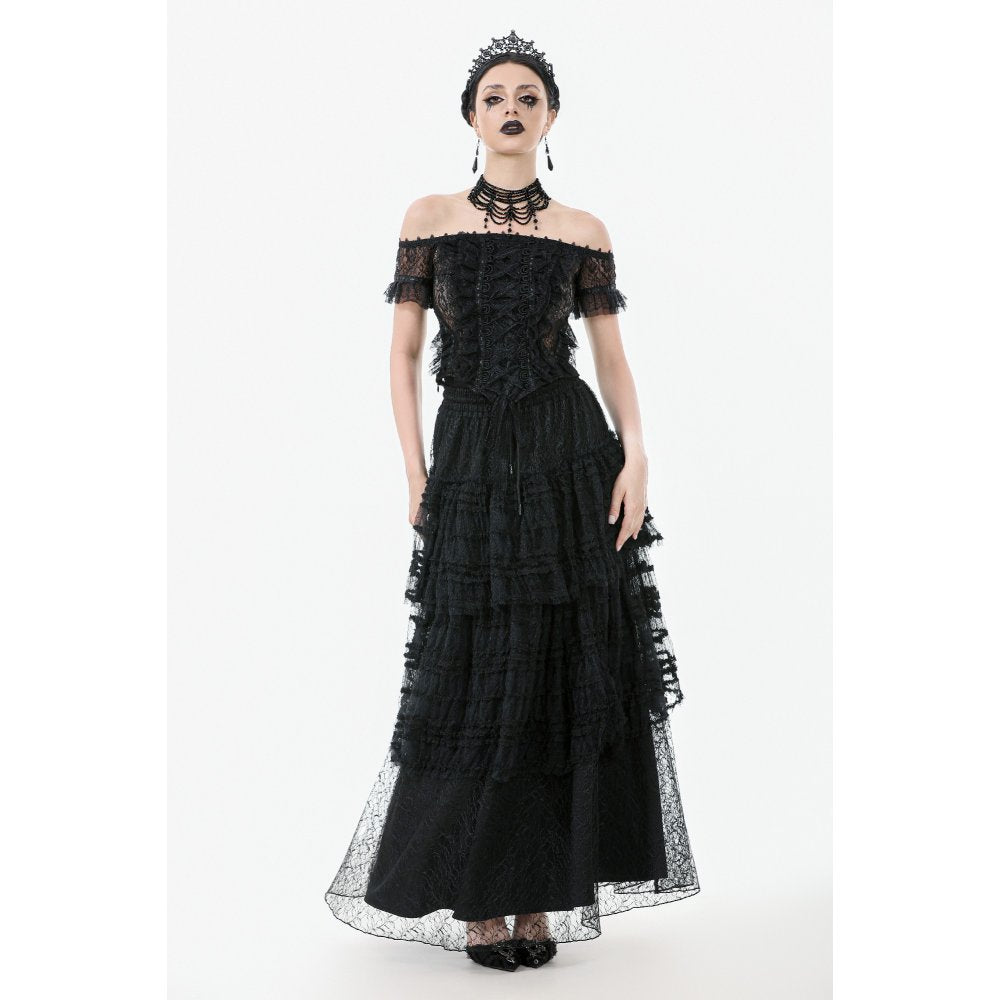 Dark in Love Women's Gothic Bodysuit Ophelia Lace Off-Shoulder Top - QHA UK