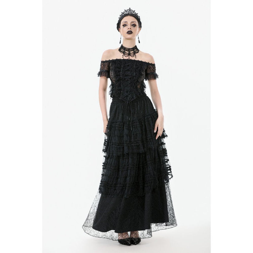 Dark in Love Women's Gothic Bodysuit Ophelia Lace Off-Shoulder Top - QHA UK