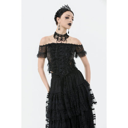 Dark in Love Women's Gothic Bodysuit Ophelia Lace Off-Shoulder Top - QHA UK