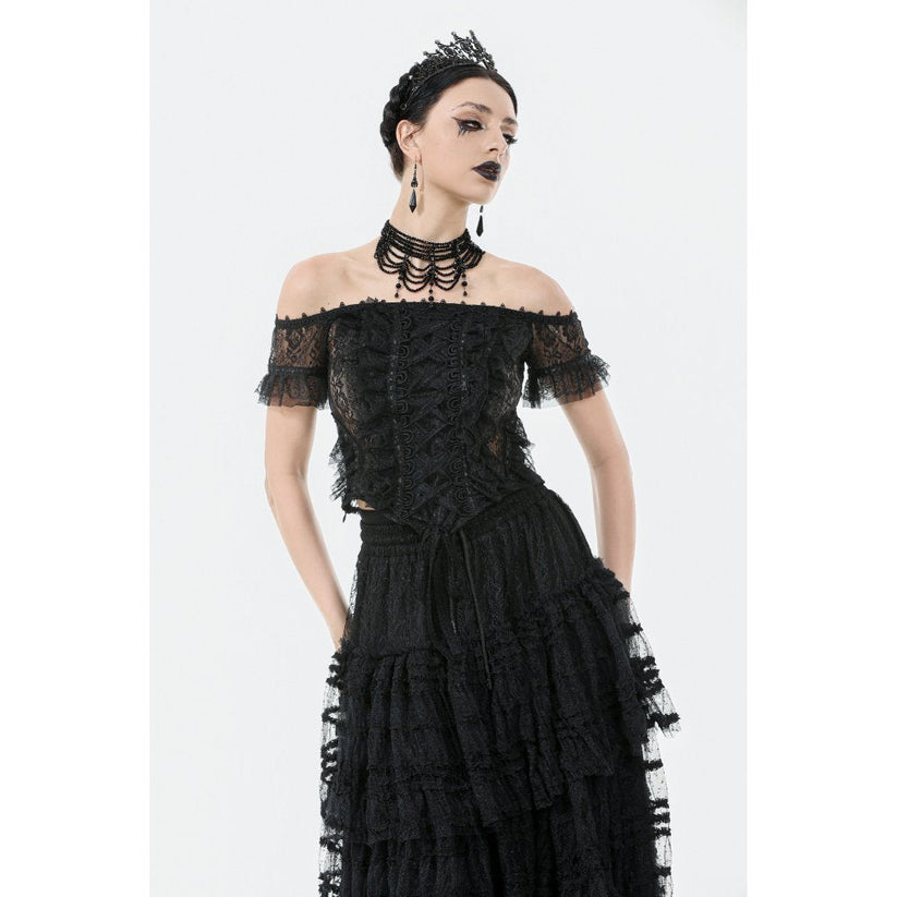Dark in Love Women's Gothic Bodysuit Ophelia Lace Off-Shoulder Top - QHA UK