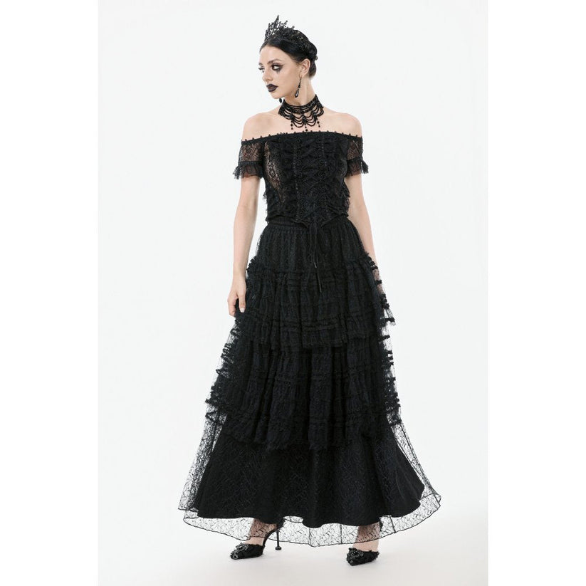 Dark in Love Women's Gothic Bodysuit Ophelia Lace Off-Shoulder Top - QHA UK