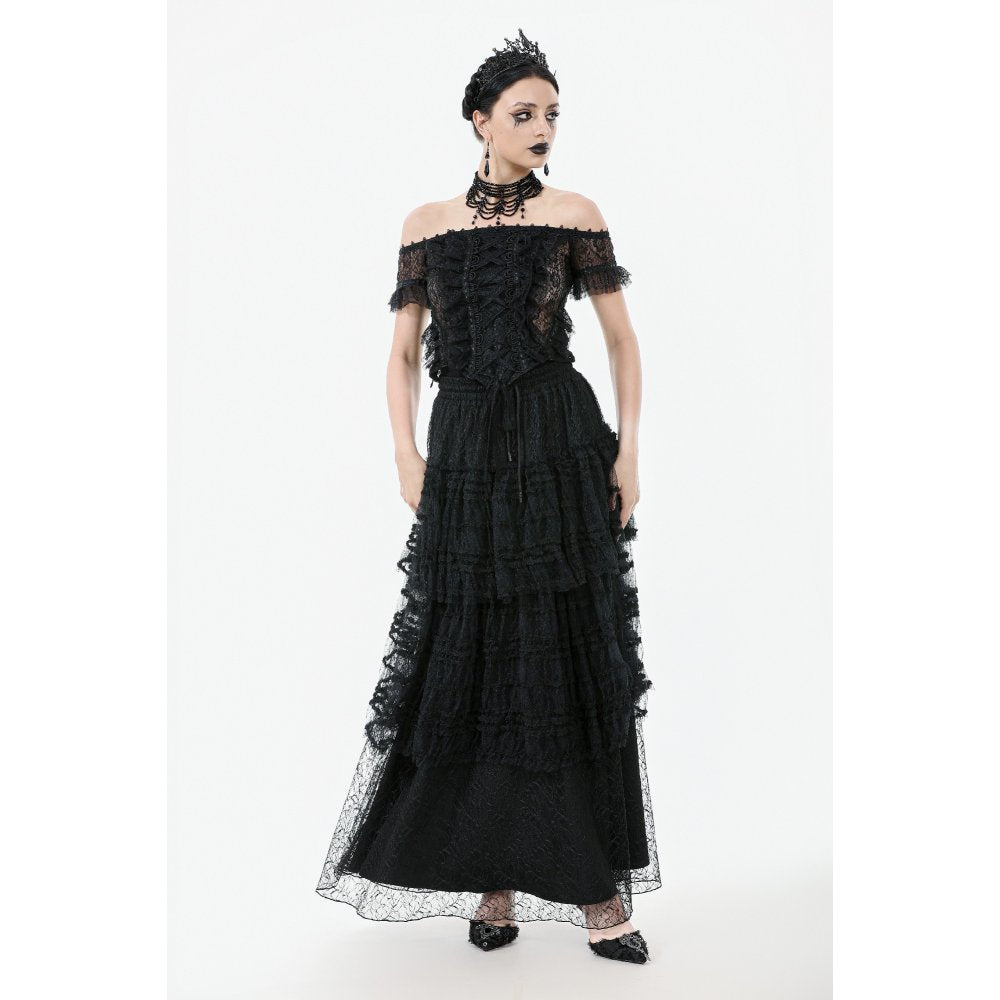 Dark in Love Women's Gothic Bodysuit Ophelia Lace Off-Shoulder Top - QHA UK