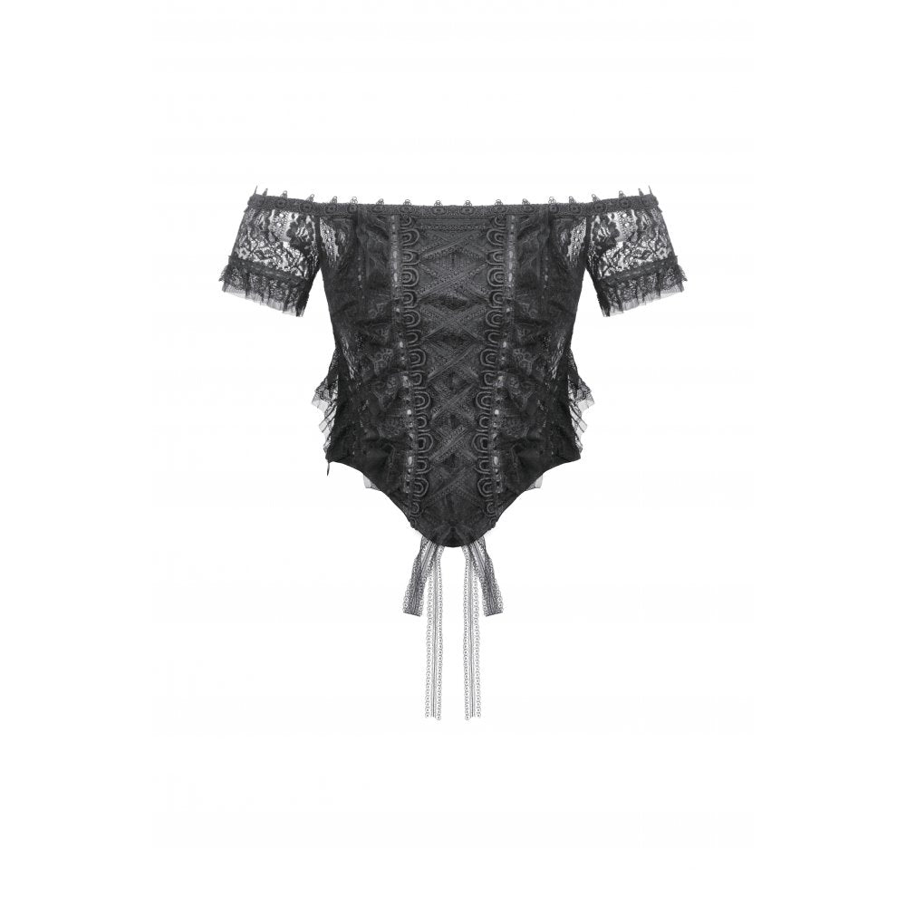 Dark in Love Women's Gothic Bodysuit Ophelia Lace Off-Shoulder Top - QHA UK