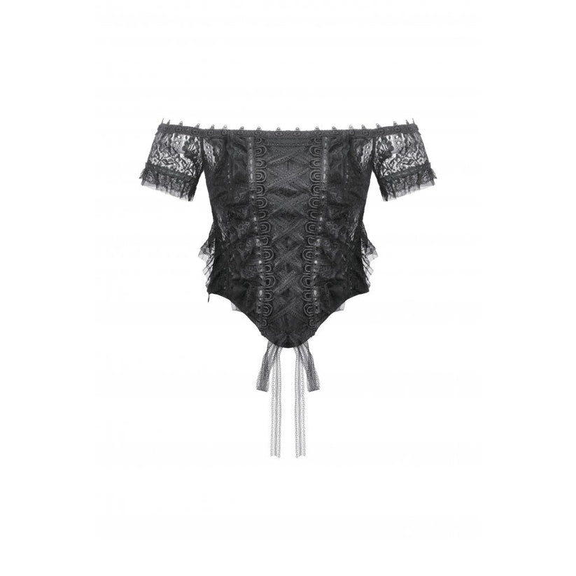 Dark in Love Women's Gothic Bodysuit Ophelia Lace Off-Shoulder Top - QHA UK
