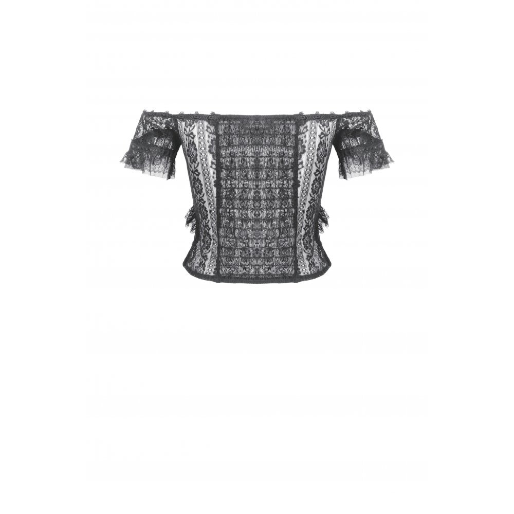 Dark in Love Women's Gothic Bodysuit Ophelia Lace Off-Shoulder Top - QHA UK