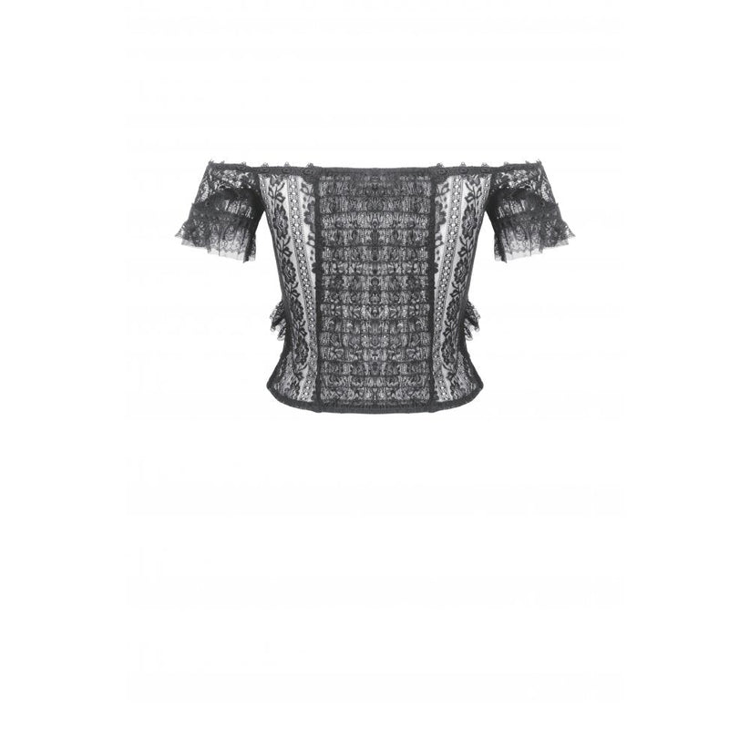 Dark in Love Women's Gothic Bodysuit Ophelia Lace Off-Shoulder Top - QHA UK