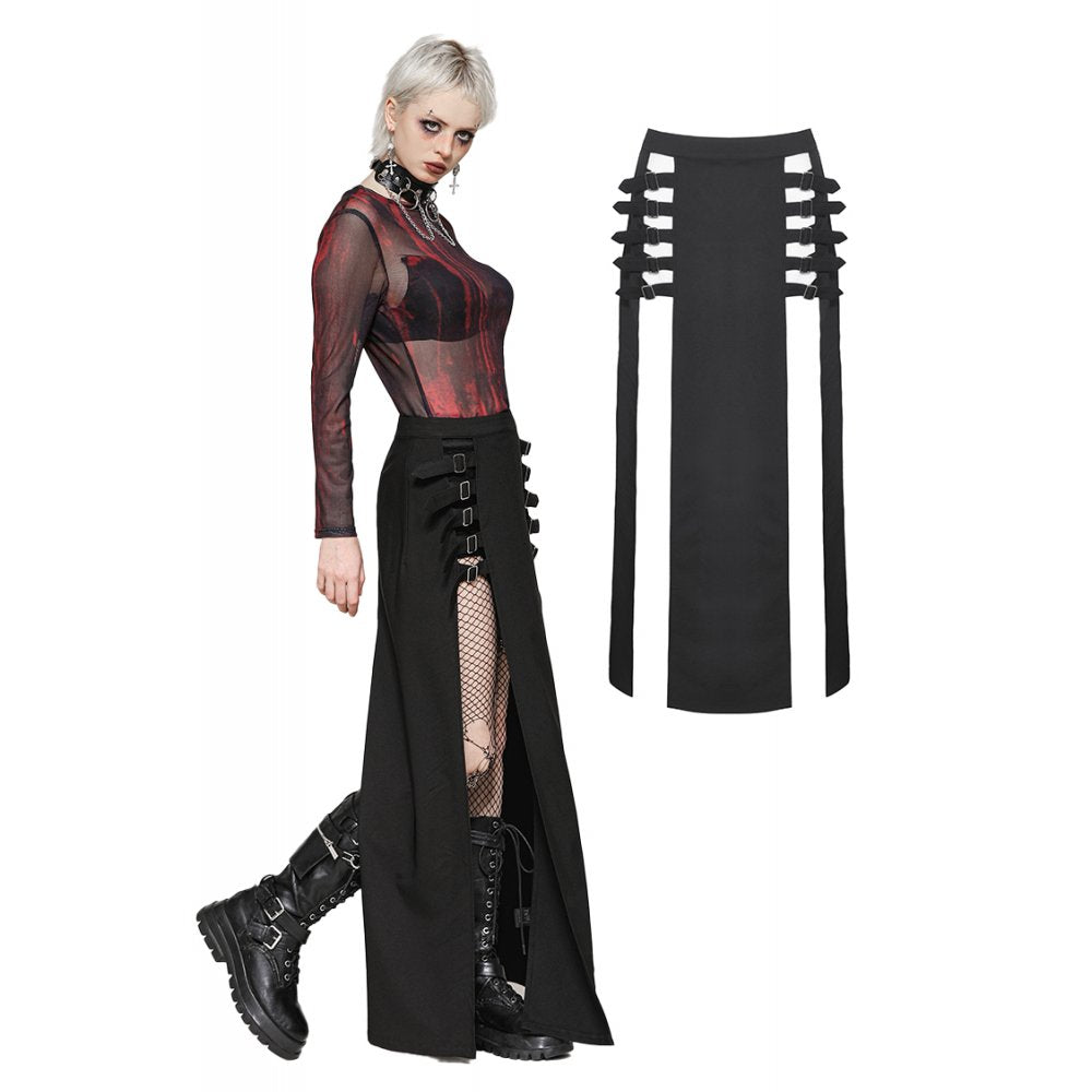 Dark in Love Skirt Phoenix Black Slit Metal Long UK 8-18 - QHA UK