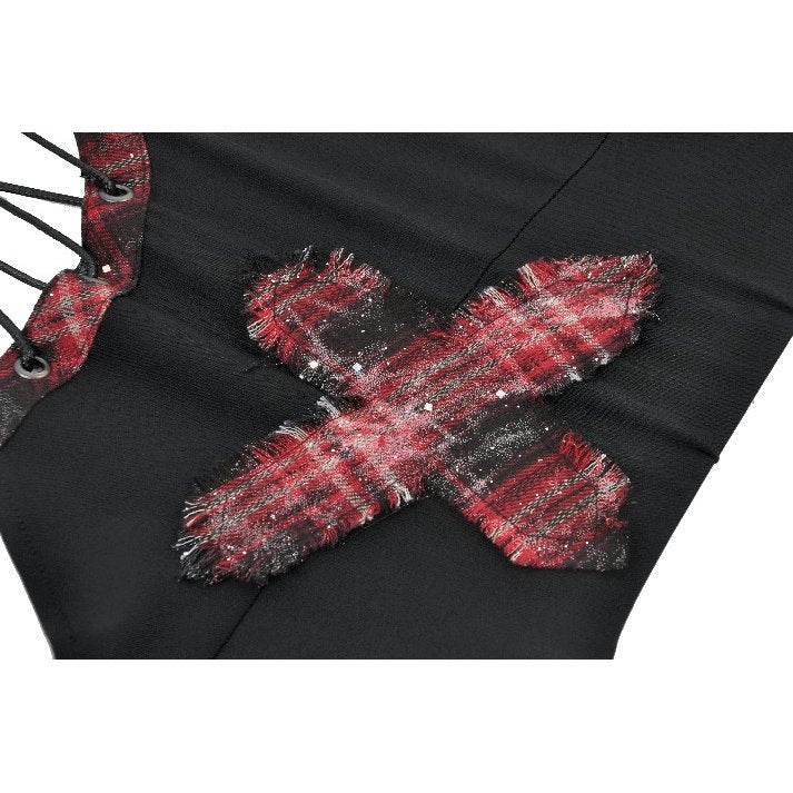 Dark in Love Women's Punk Vest Top Black and Tartan Cross Strap Nevida - QHA UK