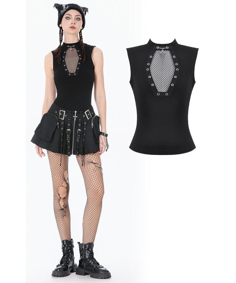 Dark in Love Women's Punk Vest Top Coffin Mesh Panel UK 8-18 - QHA UK