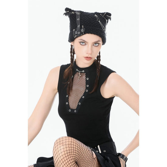 Dark in Love Women's Punk Vest Top Coffin Mesh Panel UK 8-18 - QHA UK