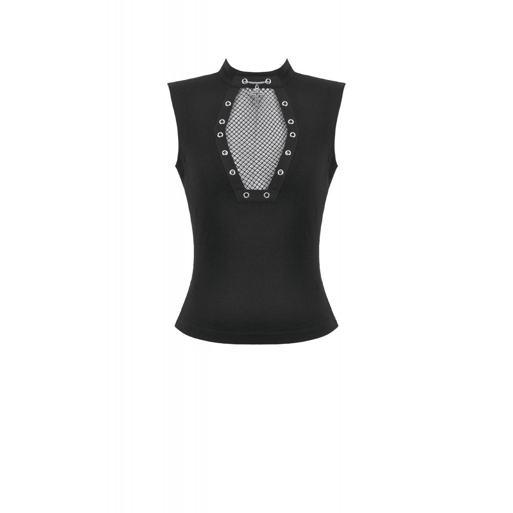 Dark in Love Women's Punk Vest Top Coffin Mesh Panel UK 8-18 - QHA UK