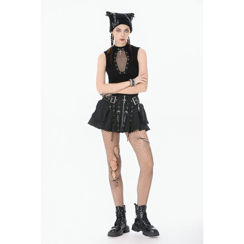 Dark in Love Women's Punk Vest Top Coffin Mesh Panel UK 8-18 - QHA UK