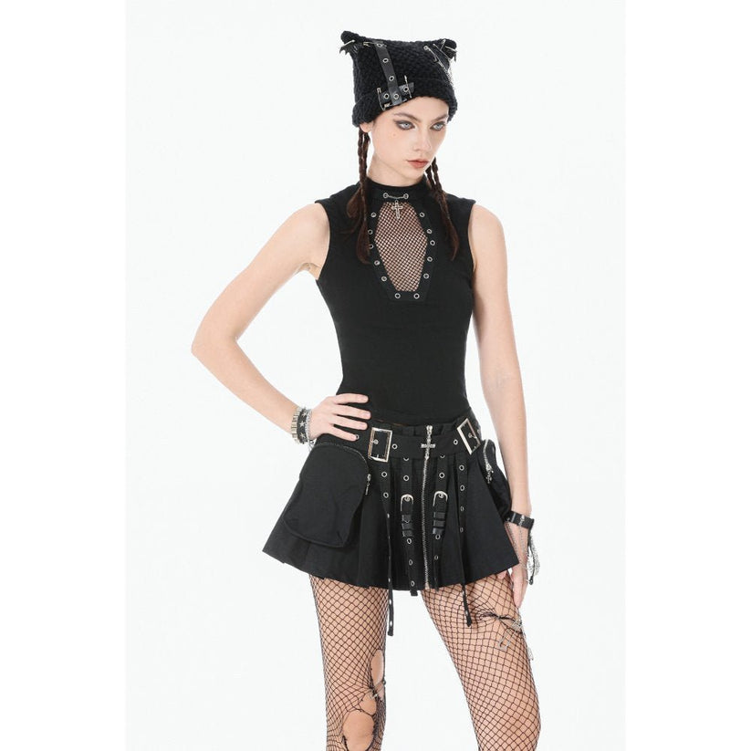 Dark in Love Women's Punk Vest Top Coffin Mesh Panel UK 8-18 - QHA UK