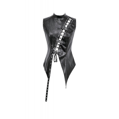 Dark in Love Women's Punk Shirt Distressed Leather Lace-Up Top UK 8-18 - QHA UK