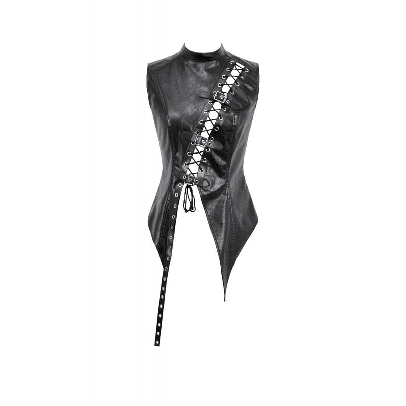 Dark in Love Women's Punk Shirt Distressed Leather Lace-Up Top UK 8-18 - QHA UK
