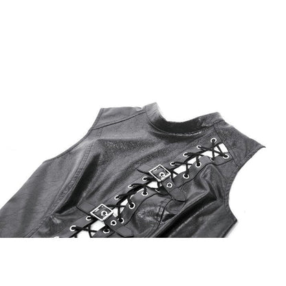 Dark in Love Women's Punk Shirt Distressed Leather Lace-Up Top UK 8-18 - QHA UK