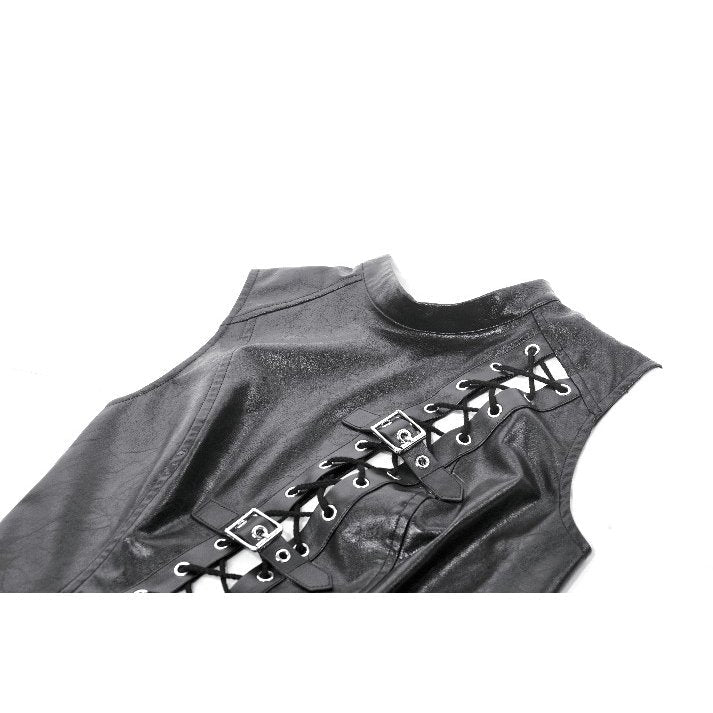 Dark in Love Women's Punk Shirt Distressed Leather Lace-Up Top UK 8-18 - QHA UK