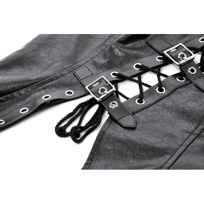 Dark in Love Women's Punk Shirt Distressed Leather Lace-Up Top UK 8-18 - QHA UK