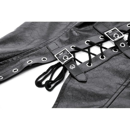 Dark in Love Women's Punk Shirt Distressed Leather Lace-Up Top UK 8-18 - QHA UK