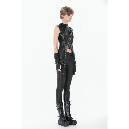 Dark in Love Women's Punk Shirt Distressed Leather Lace-Up Top UK 8-18 - QHA UK