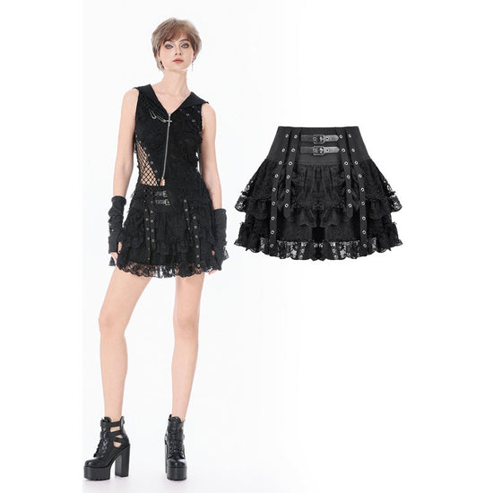 Dark in Love Punk Mini Skirt Eyelet Lace Layered UK 8-22 - QHA UK