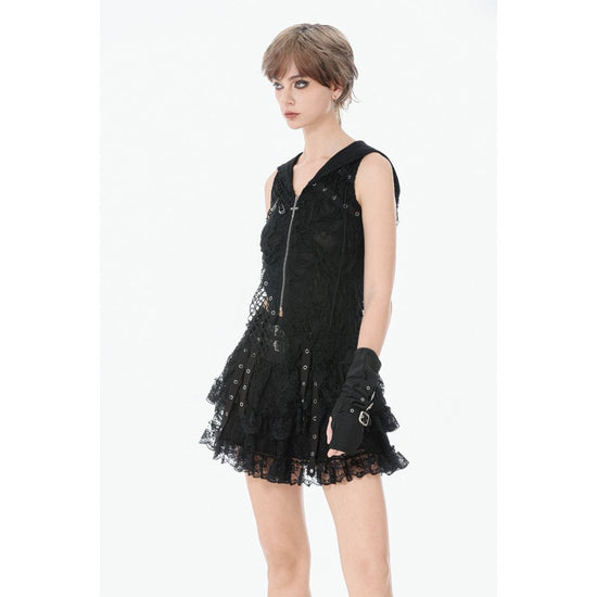 Dark in Love Punk Mini Skirt Eyelet Lace Layered UK 8-22 - QHA UK
