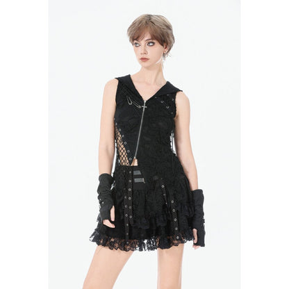 Dark in Love Punk Mini Skirt Eyelet Lace Layered UK 8-22 - QHA UK