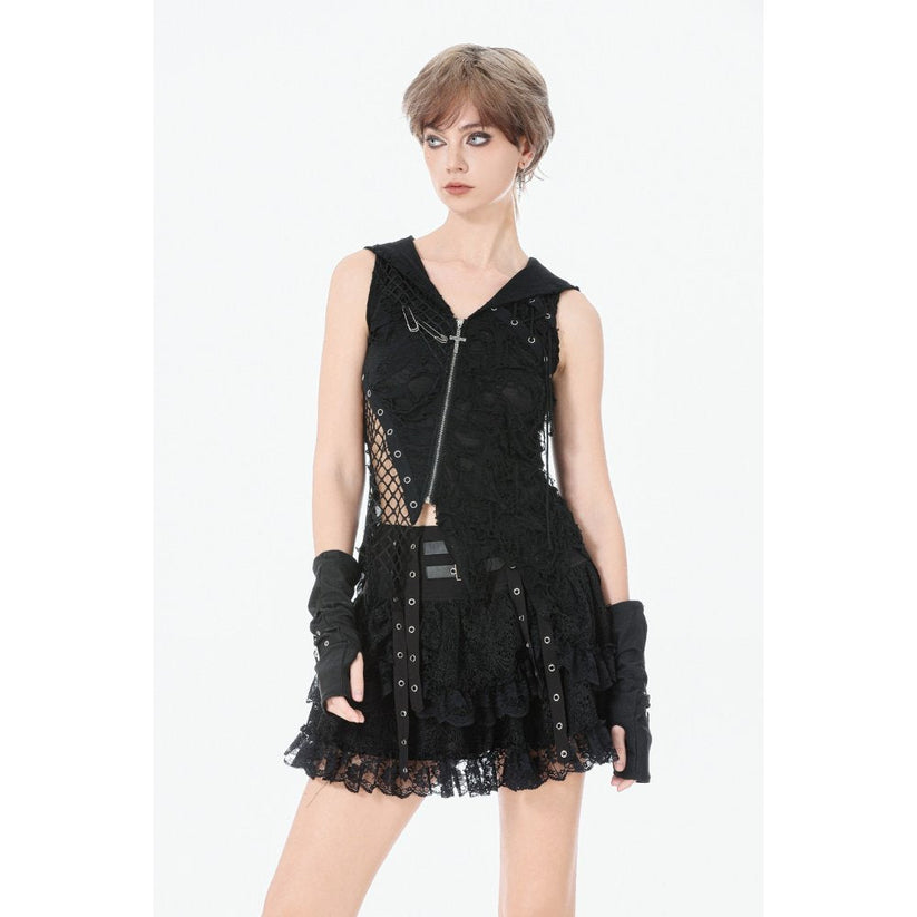 Dark in Love Punk Mini Skirt Eyelet Lace Layered UK 8-22 - QHA UK