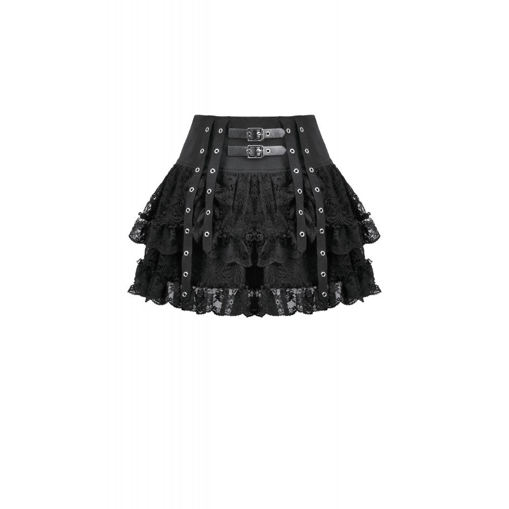 Dark in Love Punk Mini Skirt Eyelet Lace Layered UK 8-22 - QHA UK