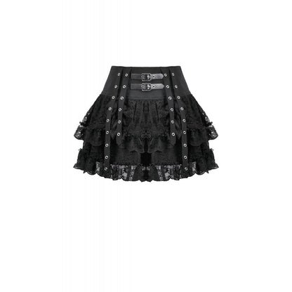 Dark in Love Punk Mini Skirt Eyelet Lace Layered UK 8-22 - QHA UK